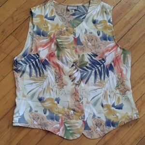 Vtg 90's Tropical Print Sleeveless Blouse Size M